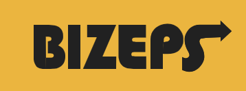 Das Logo von Bizeps: Schwarze Schrift auf gelbem Hintergrund